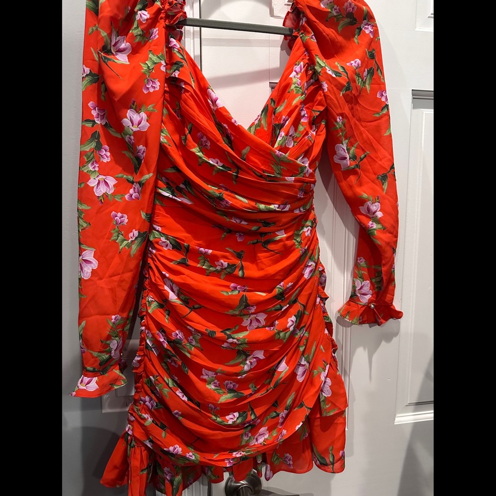Red floral dress by Sau Lee